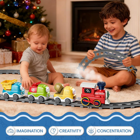 Set 3 4 5 6 Electric Train for Toddlers with Sound & Lights, Magnetic Connection Train Toys with Tracks & Road Signs