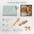 BoxLux Newborn Baby Gift Box with Bamboo Muslin Swaddle Blanket, Wood Rattle Toy and Wool Brush, Welcome Box for Baby