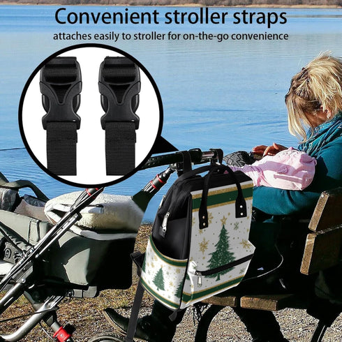 Hsnar Backpack Snowflakes Christmas Tree Waterproof Diaper Bag Large Capacity Baby Bag with Stroller Straps
