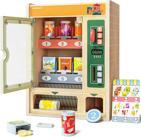 TOP BRIGHT Wooden Vending Machine Play Set, Play Food for KidsPretend Play