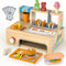 Foldable Wooden Play Food Sets Sandwich Counter with Storage, 56 Pcs Pretend