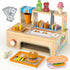 Foldable Wooden Play Food Sets Sandwich Counter with Storage, 56 Pcs Pretend