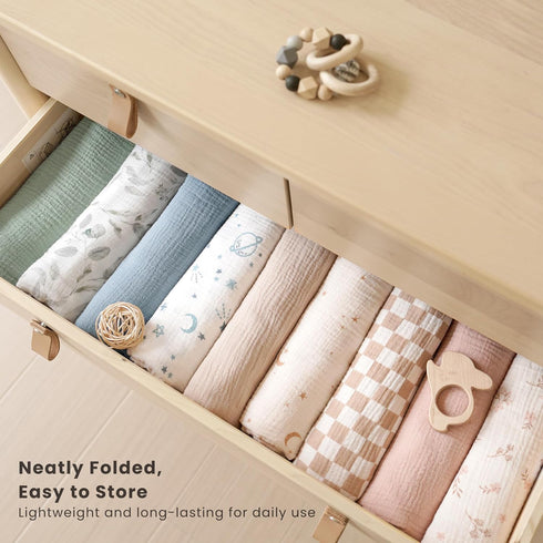 3 Pack 47 47 inches, Konssy Muslin Swaddle Blankets for Unisex, Newborn Receiving Blanket, Large x Soft Breathable