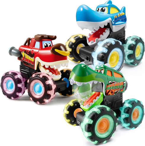 JOYIN 3 Pack Monster Truck Toy - Motion Activated Light-Up Cars for Toddlers, Press & Go Cars for Boys Girls