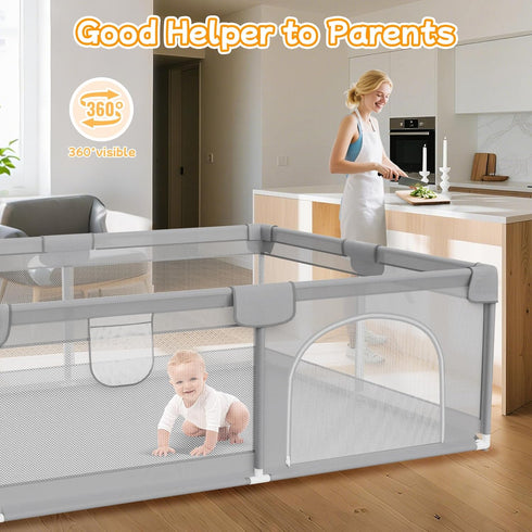 74"x50" 2 Large Baby Playpen - Playpen for Babies and Toddlers with Breathable Mesh & Handles - Baby Fence Playard