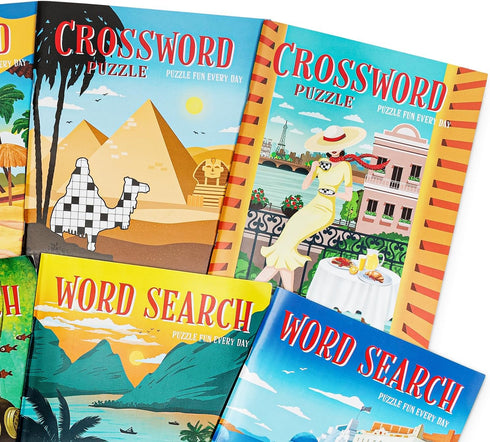 Puzzle Book 8pc Bundle - 4 Crossword & 4 WordSearch Books, Themed Puzzle Fun for Kids Ages 9+