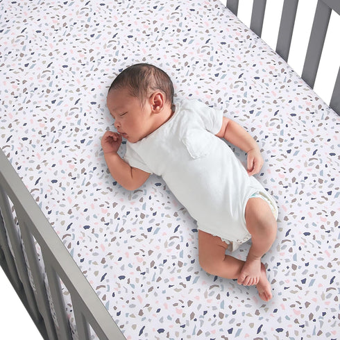 Organic Cotton Crib Sheet with Trendy Terrazzo Design