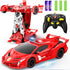Transform Remote Control Car Robot, 1:18 Scale Police Car with Flashing Light, 360 Degree Rotating Drifting