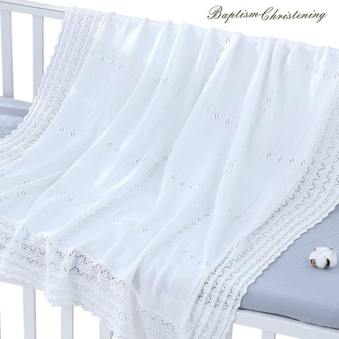 47x47 Booulfi Baby Blanket White Receiving Blanket Baptism Christening Towel for Newborn Girls Boys, White Cotton Knit