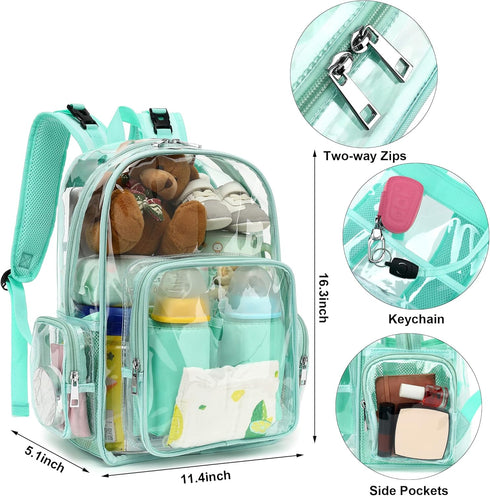 Clear Diaper Bag Backpack for Baby Girls Boys, Nappy Changing Bags for Women (Mint Green)