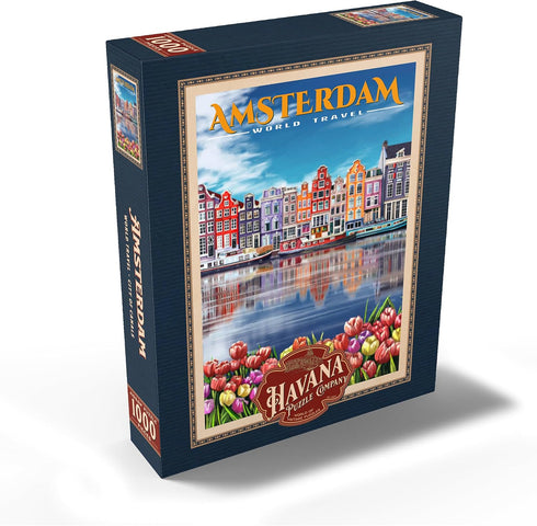 MyPuzzle Amsterdam, Netherlands - Vintage Travel Poster, Premium 1000 Piece Jigsaw Puzzle for Adults