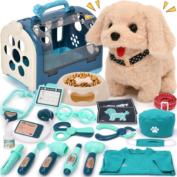 G.C 22Pcs Dog Toys Doctor Kit, Interactive Stuffed Dog Vet Kit for Pretend Play, Gifts for Kids Girls Ages 3-6+