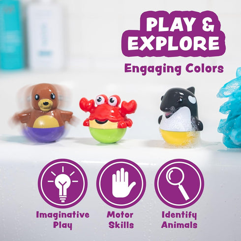 6 Pack Tub Works Tub Bobbers Bob, Wobble & Float Upright Toddler Bath Toys, | Unique Wobbling Action | Sealed, No Hole