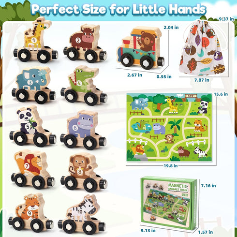 1 2 3 Set 2-3-4 1+ Toys for Year Old Boys Girls, Montessori Toys Magnetic Wooden Train Gifts for Year Old Boy Girl