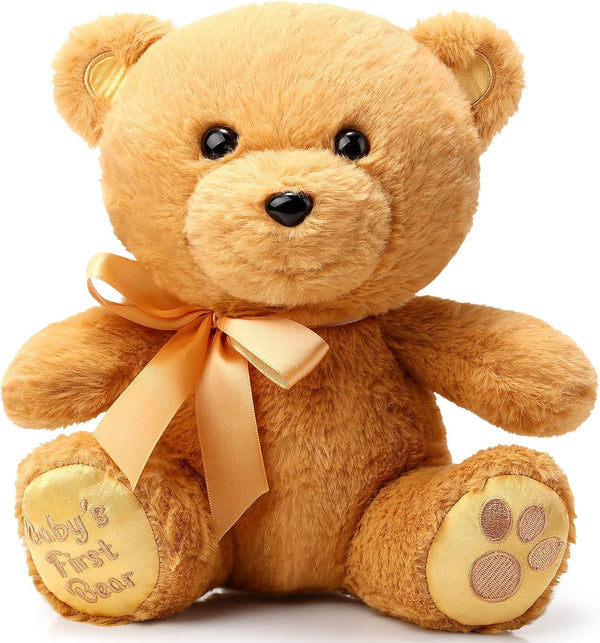 10 Inch Bear Stuffed Animal, First Bear Baby Shower Plush Toy for Wedding Birthday Gift (Brown)