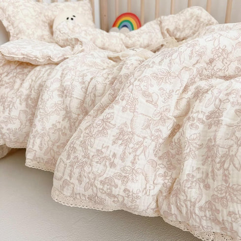 47"x59", BuLuTu Cotton Muslin Blanket for Toddler Girls Boys Rabbit Pattern Baby Quilted Blanket Lightweight Soft