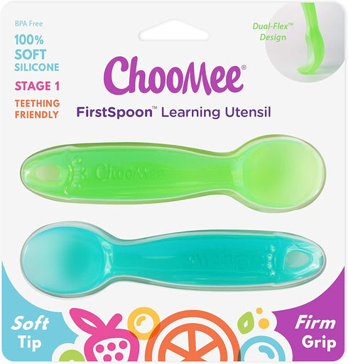 ChooMee Silicone Baby Spoons | 4 Months +, First Stage Baby Led Weaning Soft Spoon with Firm Handle | 2 CT