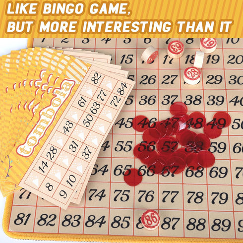 Vintage Tombola Bingo Game - Russian Lotto with Numbers 1-90 for Lottery, for up to 24 Players