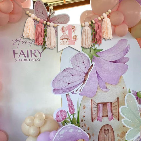 ZAIBIANHAO Fairy High Chair Banner - Mushroom Wildflower Highchair Banner,Yarn Tassel Fairy First Birthday