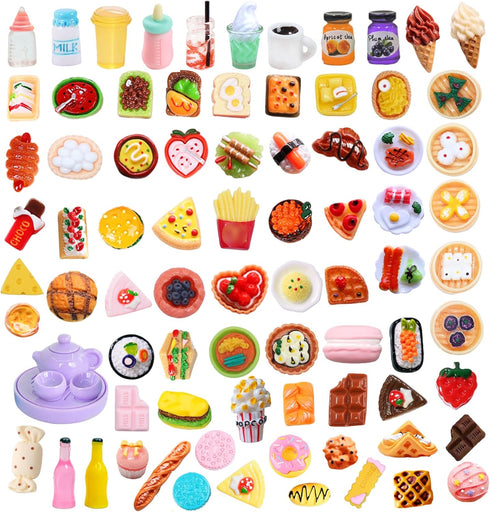 Thildani 80 Pcs Mini Food Miniature Dollhouse Accessories - 1:12 Scale Small Doll