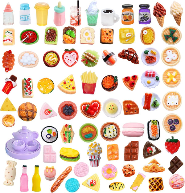 Thildani 80 Pcs Mini Food Miniature Dollhouse Accessories - 1:12 Scale Small Doll
