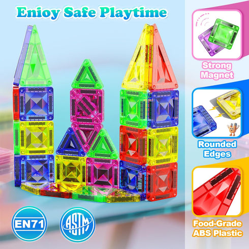 Magnetopia 40 Set 3+, Mini Diamond Texture Magnetic Tiles with Iron Box, PCS Travel Magnetic Tiles, STEM Educational