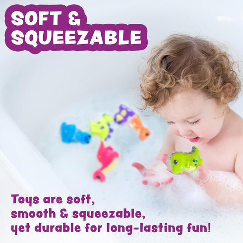 6 Pack Set Tub Works Dinosaur Mold Free Bath Toys, | Sealed, No Hole Bath Toys Design Keeps Moisture Out | Soft