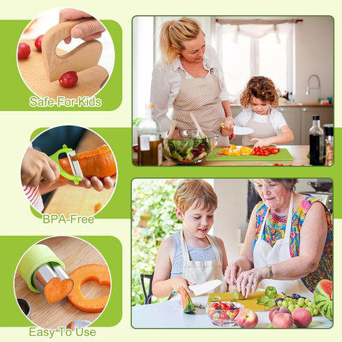 28PCS Toddler Knife Set, Kids Knives for Real Cooking, Montessori Kitchen Knife Set with Cutting Board for Ages 2-10