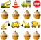 PAVATUTAT 24 PCS Construction Cupcake Toppers Stop Sign Dump Truck Excavator Tractor Party