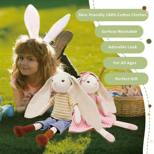 15" Bunny Stuffed Animals for Baby, Plush Toy Doll -Wearing Striped T-Shirt and Pants,Cute Doll Set Dress Up for 3 4 5 Year Old Girl - Gift for Birthday