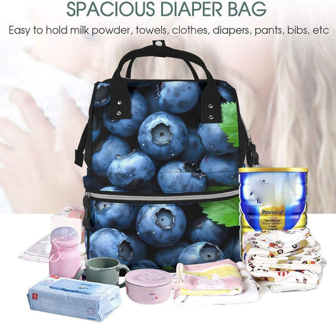 Qewfoju Backpack Backpack Fresh Blueberries Print Diaper Bag Large Capacity Diaper Baby Changing Bags
