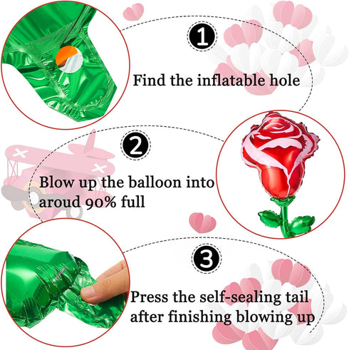 Gejoy 6 Pcs 37 Inch Red Rose Foil Balloons for Mother's Day, Flower Shaped Party Supplies