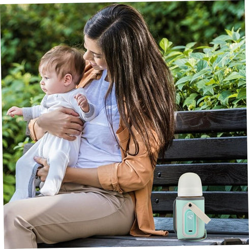 CAKEEYUM 21w Baby Bottle Warmer, Temperature Adjustable PU Portable Bottle Warmer with Handle Rechargeable Digital