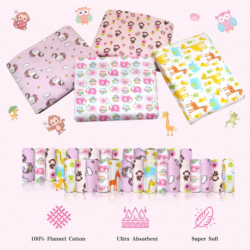 34 Pack Set: 4 (30" 30") 30 Omilion Baby Receiving Blanket Flannel Cotton Blankets x & Infant Washcloths - Mixed