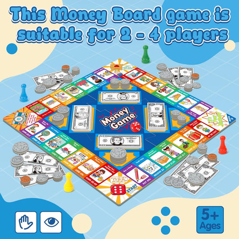 Torlam Money Board Games for Kids, Coins and Bills Toddler Pretend Play Toys, Money for Kids Learning Education