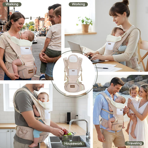 6-in-1 Baby Carrier with Hip Seat, Baby Carrier Newborn to Toddler, Adjustable Detachable Infant Toddler Carrier