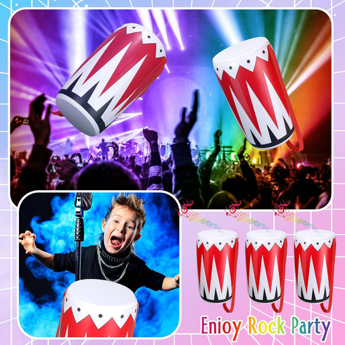 6 Pack Inflatable Instrument Toys - Drum Music Instruments Party Props Decorations for 80s 90s Rock and Roll Parties