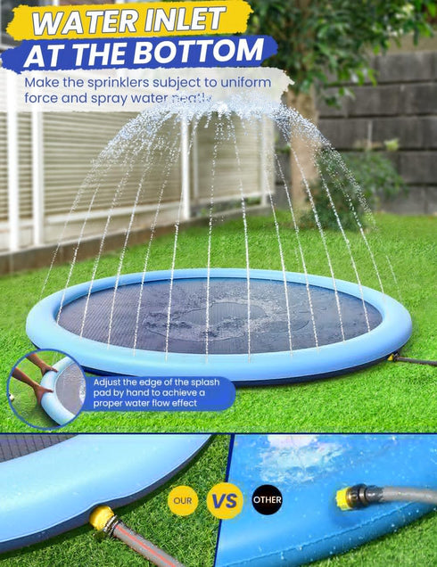 Summer 97 inch PETOCAT Splash Pad Non-Slip Dogs Cool Sprinkler Pool Extra Large Splash Pads for Kids Dog Baby Wading