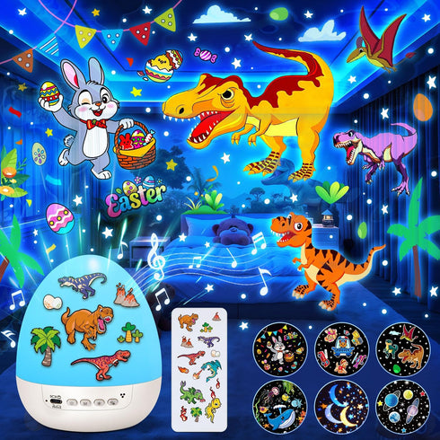 Dinosaur Egg Light for Nursery Sound Machine | 15 Sleeping Sounds+12HD Films+360Rotating
