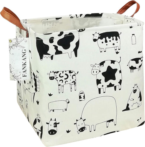 FANKANG Square Nursery Hamper Storage Bins - Foldable Canvas Laundry Basket with Waterproof PE Coating for Children