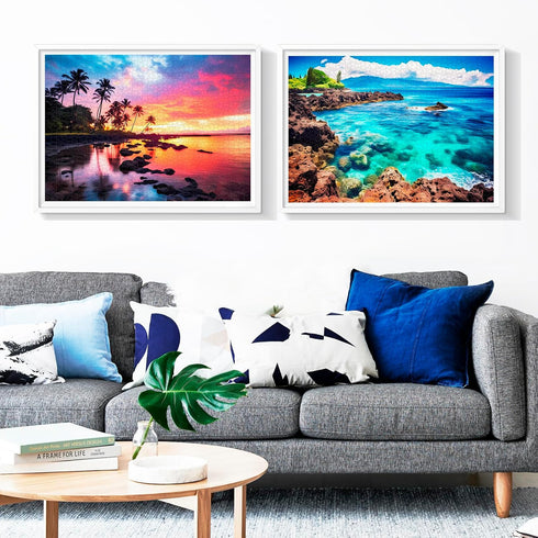 2 Pack 1000 2000 Piece Puzzles for Adults - Beach, Coconut Tree, Reef Landscape Jigsaw Puzzles - Pieces Total