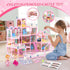randhar 4-Story 15 2 3 4 5 6 7 8 9 10+ Doll House for Girls, Dream Dollhouse Rooms with Dolls, Lights, Animals