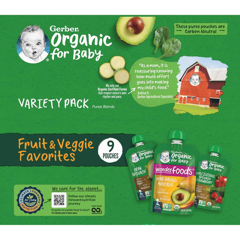 Gerber 2nd Foods Organic for Baby, Fruit and Veggie Variety Pack, 3.5 oz Pouch (Pack of 9)