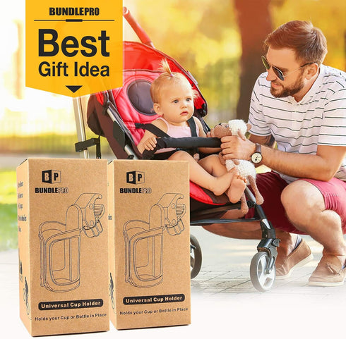 Pack 2 of Stroller Cup Holders, Universal Drinks Holder for Bikes, Trolleys or Walkers