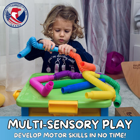 Nutty Toys 4pk Pop Tubes Sensory Toys (Large) for Fine Motor Skills Learning, Top ADHD Autism Fidget Gifts