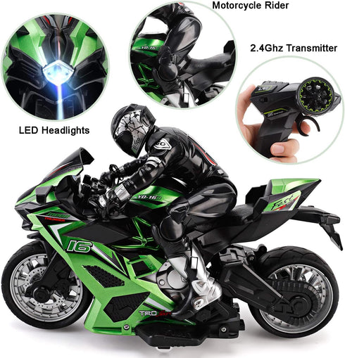 Liberty Imports 2.4G RC Remote Control Stunt Motorcycle - 1:10 Scale High Speed Cross Country Racing Motorbike