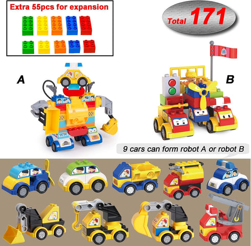 Building Blocks Car Set for Kids, 171 Pieces for Toddlers 2-5, Classic Large Building Bricks, Educational Toys