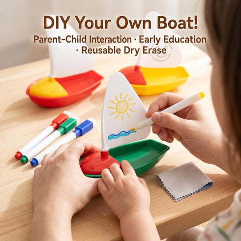 Sailboat 3PCS Summer, Toyvian DIY Bath Toy Boat & for Kids Toddler Mold-Free, Small Plastic Boats for Bathtub, Floating