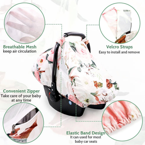 Cozy Car Seat Covers for Babies Girl Boy, Sun & Bug Cover, Infant Carseat Canopy Newborn Stroller Carrier Cover