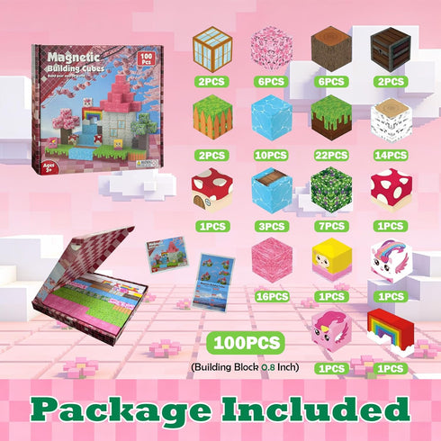 100PCS 3+ Magnetic Blocks Building Toys for Boys & Girls, Building Blocks with Magnificent Rainbow Topic, Ideal